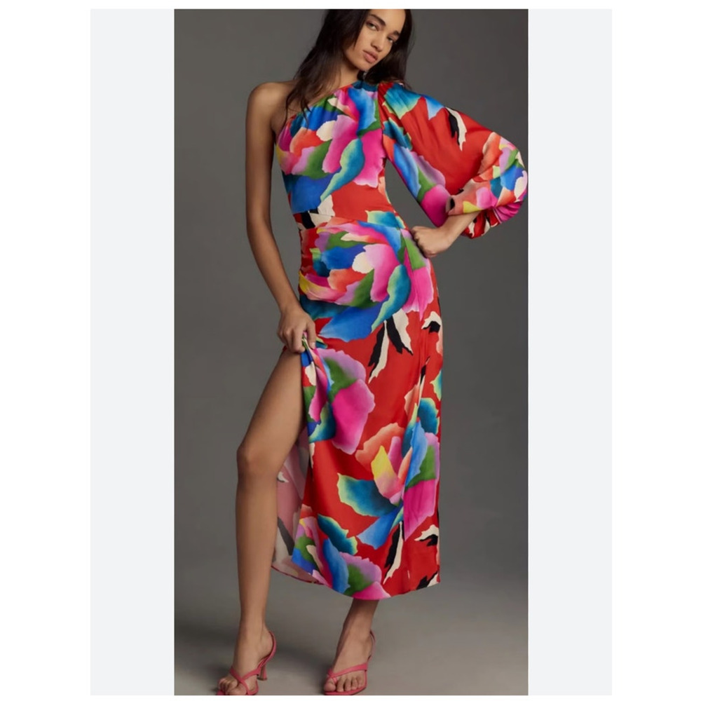 FARM Rio Red One-Shoulder Floral Midi Dress